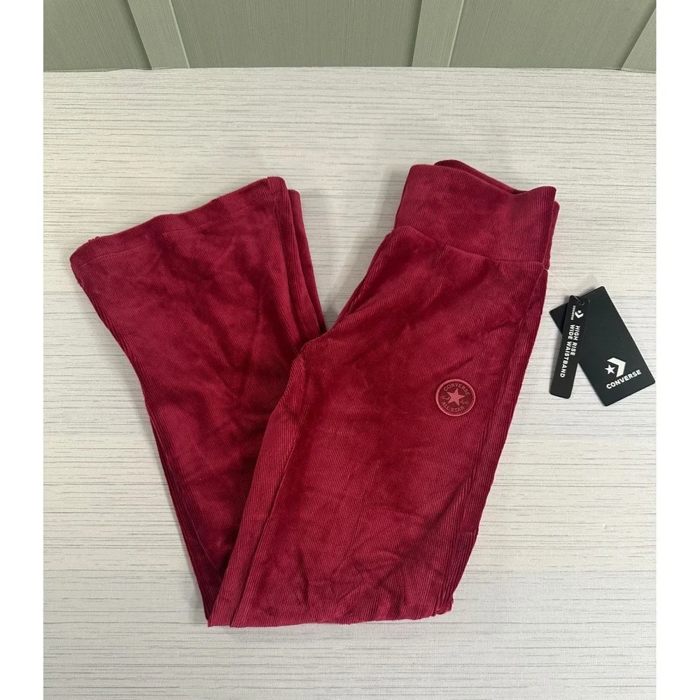 Converse Girls Sporty Berry Corduroy Flare Leg High Rise Pants Size M 10-11Y NWT